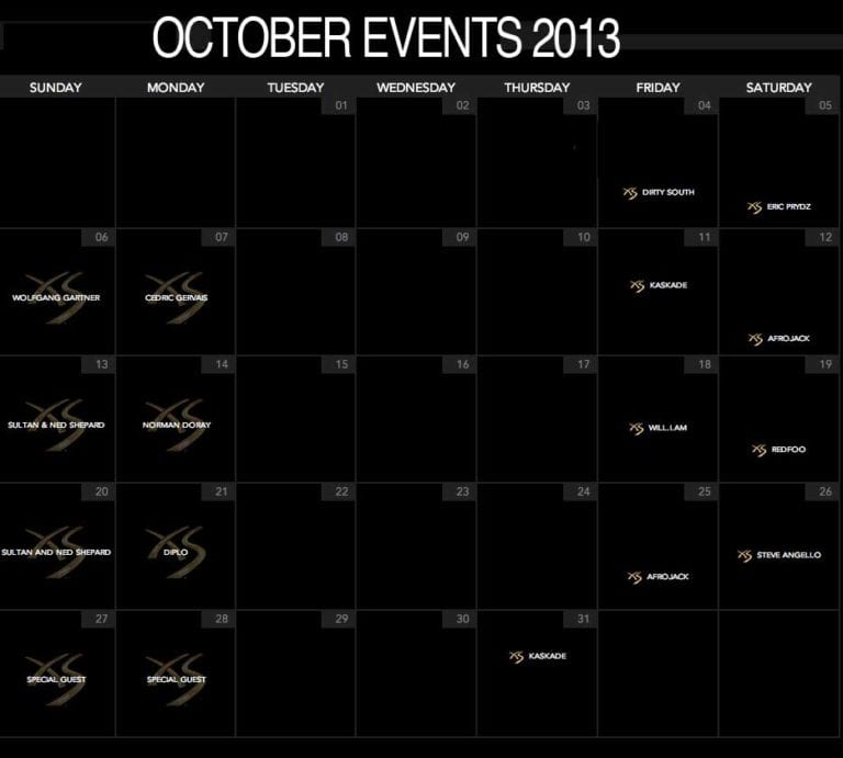 upcoming events XS Nightclub