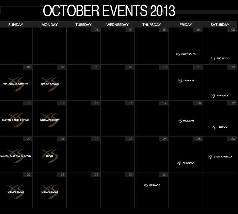 upcoming events XS Nightclub